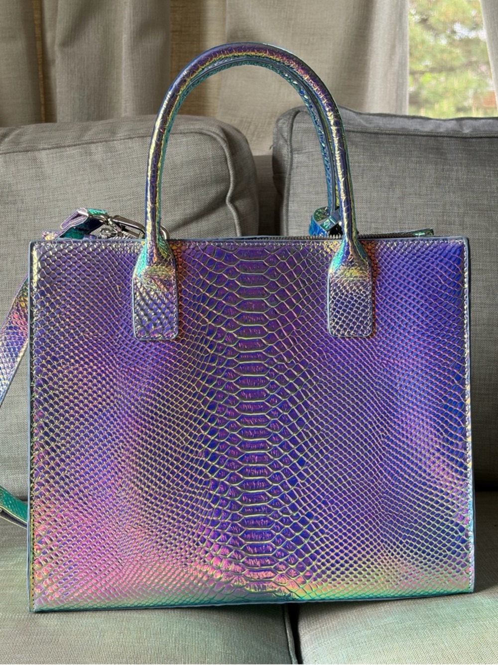 Nathaniel Noir Iridescent Purple Crocodile-Embossed Tote Bag - Picture 4 of 16